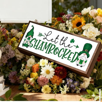 Let the Shenanigans Begin Wooden Decor, Farmhouse Table Shelf Decoration, Lucky Shamrock Signs for Home Farmhouse Office Party Decorations, Indoor Wall Art Plaque Gift, 9.5x3.1x1 inches
