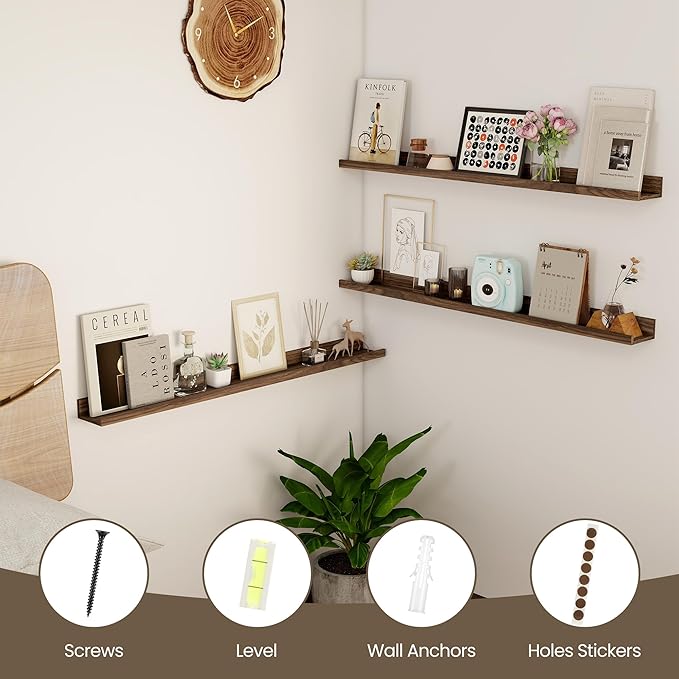 Axeman 36 Inch Floating Shelves | Picture Ledge Shelf Set of 2 | Walnut Wall Shelves with Lip | Walnut Picture Shelf for Wall with Ledge | Photo Ledges 36 Inch