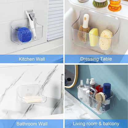 Diesisa 3pc Acrylic Wall Mount Organizer, Adhesive Clear Shower Caddies,Acrylic Soap Basket for Wall,No Drilling Hang Walls,with Self Adhesive Tape, for Bathroom, Kitchen, Living Room