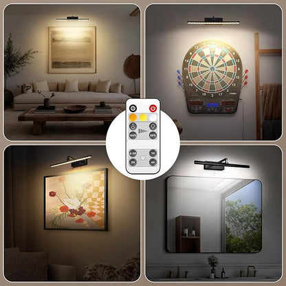 Picture Light for Wall 5200mAh Rechargeable and Battery Operated 2in1,Painting Lights for Art Display Gallery,Rotatable Dimmable Timer/Lighting up Pictures Poster Frame Dartboard in Room Hallway