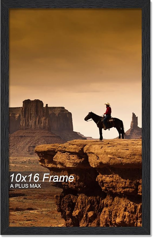 A PLUS MAX 10x16 Picture Frame, Black Engineered Wood Frame for 10 x 16 Inch Picture Poster Photo, Light Weight 10 by 16 Frame with Wood-grain for Wall - 1 Pack/Black/10 x16