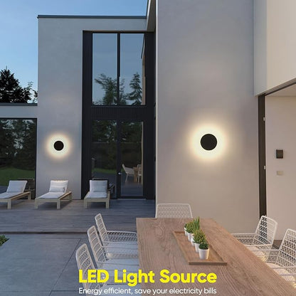 2 Packs LED Wall Light Outdoor Indoor Modern Wall Sconce Mini Sconce Outdoor Wall Lights Aluminum Waterproof Black Wall Mount Light LED Wall Sconces Warm White 3000K (Round)