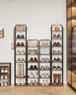 6 Tiers Vertical Shoe Rack, Narrow Shoe Tower, Tall Shoes Shelf with 2 Hooks, Adjustable Shelves, Corner Shoes Shelves for Small Spaces, Entryway, Living Room, Rustic Brown SR04201B