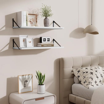 Deep Floating Shelves for Wall,30" Wx10 D Wood Floating Shelf Set of 2,Sturdy Metal Bracket Wide Display & Storage,Wall Mounted Hanging Floating Shelves for Living Room,Bedroom,Kitchen,White