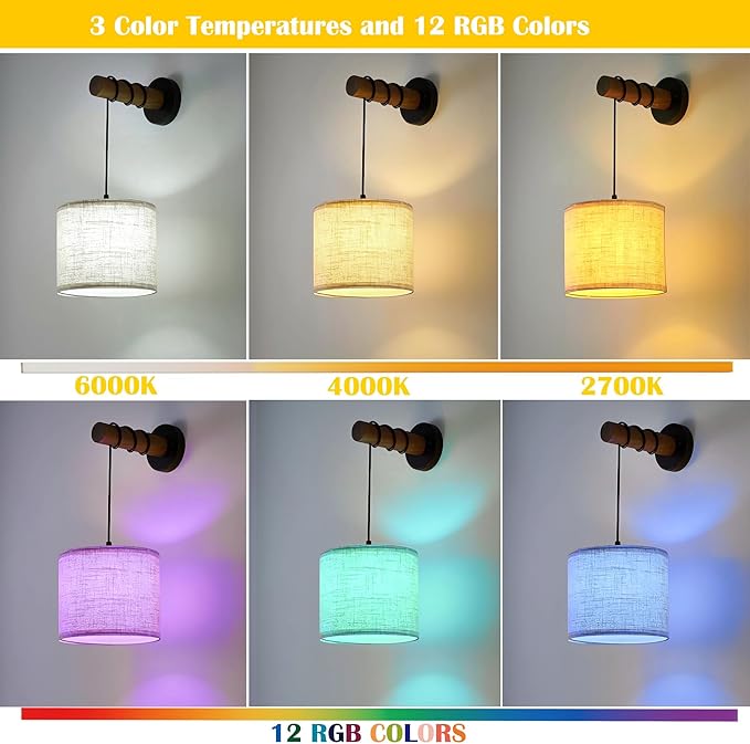 Wireless Battery Operated Wall Sconces Set of 2, Rechargeable 8000mAh Wall Light with Remote, Dimmable RGB Wall Decor Lamp for Bedroom, Living Room