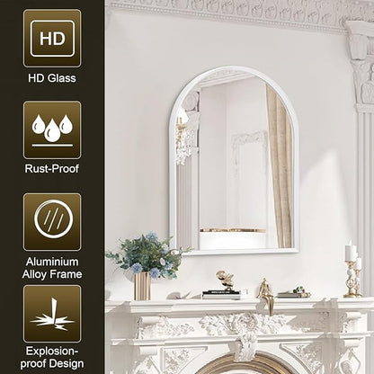 Arched Wall Mirror, Brushed Metal Frame Mirror, Arch Bathroom Vanity for Living Room Bedroom Mantel Entryway Hallways Home Decor Aluminum Alloy Frame 20"x16"