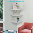 Joiishom Corner Wall Shelf Set of 3, Floating Corner Shelves, Rustic Wood Wall Storage Display Shelves for Living Room Bedroom Bathroom Kitchen (Fanshaped-White)