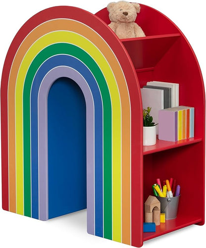 Delta Children Rainbow Bookcase – Greenguard Gold Certified Kids Bookshelf and Toy Storage, Montessori Bookcase for Playroom, Nursery and Classroom, Colorful Kids Book Shelf, Natural Finish