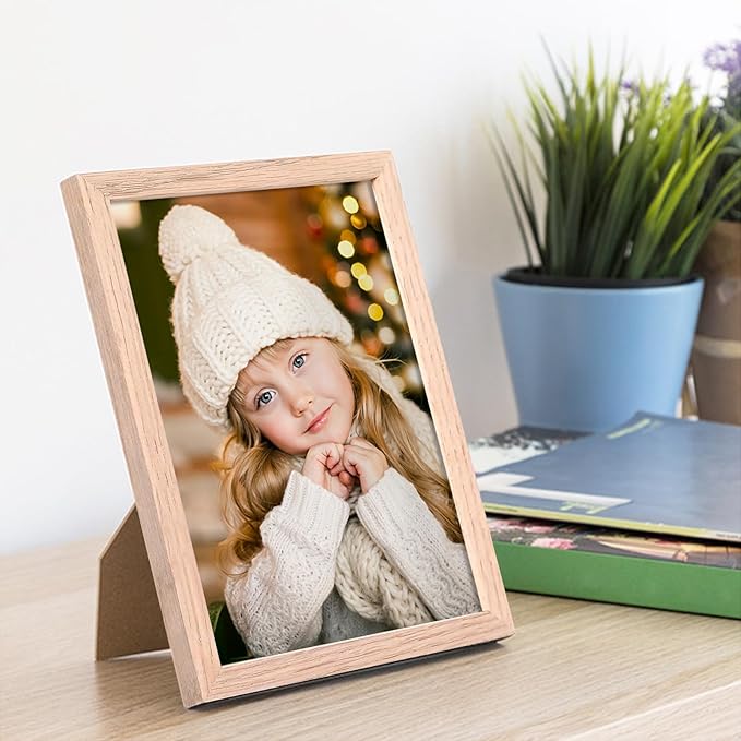ATOBART 4x6 Picture Frame, OAK Wood Photo Frame with Perspex Glass for Vertical or Horizontal Tabletop Wall Display for Photos, Paintings, Posters, Artwork, Birthday Christmas Gift, Set of 4