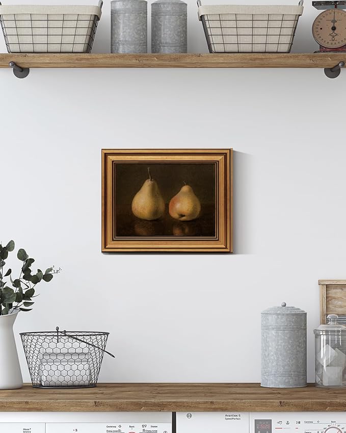HUARCEY Gold Framed Vintage Wall Art for Living Room, Pear Fruits Painting Prints Shelf Decor for Kitchen, Aesthetic Bedroom Wall Art Decor, Christmas Gift for Friends or Family (Two Pears - 8