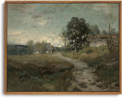 OIQArtOIQ Framed Vintage Landscape Wall Art French Country Cottage Natural Scenery Oil Painting Canvas Prints Farmhouse Decor Aesthetic Pictures for Kitchen Bedroom Living Room Bathroom