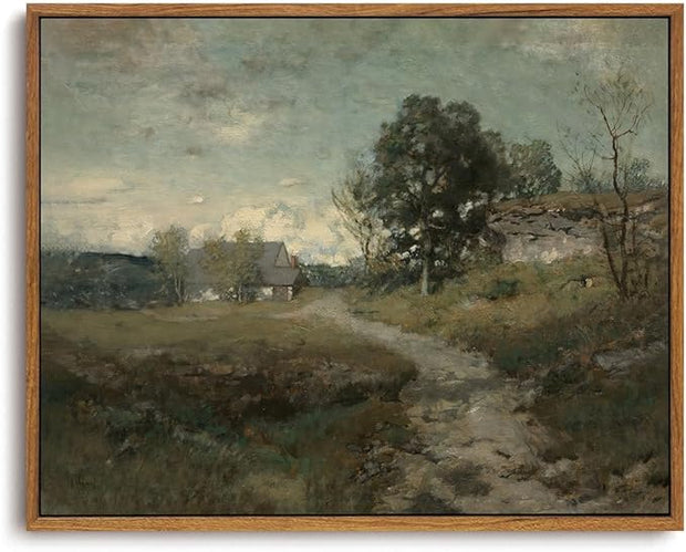 OIQArtOIQ Framed Vintage Landscape Wall Art French Country Cottage Natural Scenery Oil Painting Canvas Prints Farmhouse Decor Aesthetic Pictures for Kitchen Bedroom Living Room Bathroom