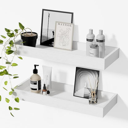 Floating Shelves for Wall, 15.7 Inch Picture Ledge with Raised Lip, Bathroom Shelves Over Toilet, Nursery Book Shelves, Kitchen Spice Rack, Wall Decor Display Ledge, Set of 2, White
