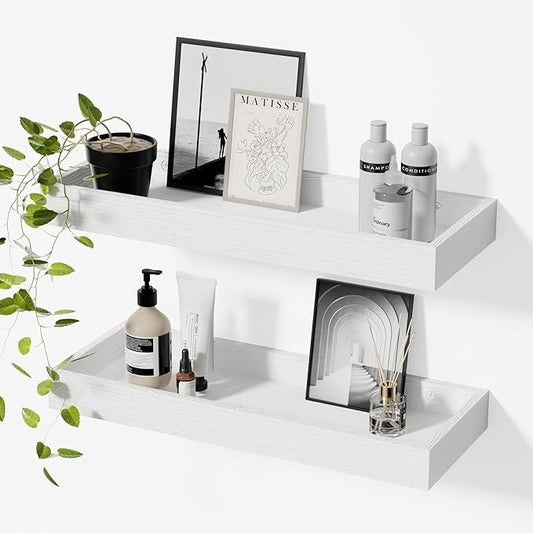 Floating Shelves for Wall, 15.7 Inch Picture Ledge with Raised Lip, Bathroom Shelves Over Toilet, Nursery Book Shelves, Kitchen Spice Rack, Wall Decor Display Ledge, Set of 2, White