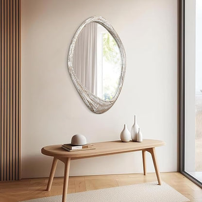 AAZZKANG Irregular Wooden Wall Mirror 28"x20" Large Asymmetrical Decorative Rustic Mirrors for Bedroom Living Room Entryway