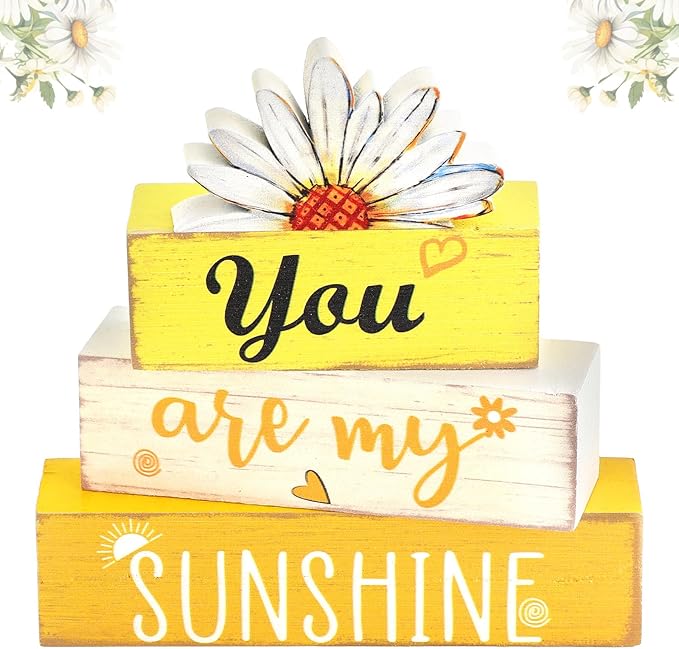 Amyhill Spring Table Decor You Are My Sunshine Wooden Block Sign Summer Tabletop Decorations Farmhouse Tiered Tray Decor Rustic Table Centerpieces for Home Desk Shelf Mantle Office Decorations
