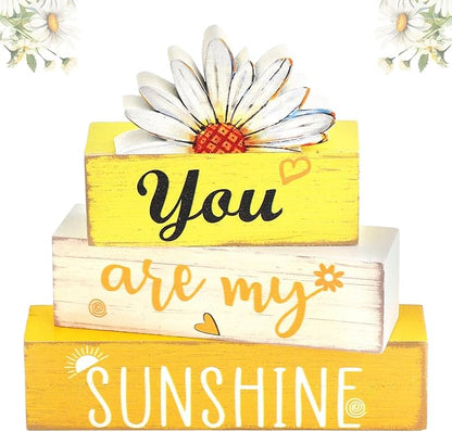 Amyhill Spring Table Decor You Are My Sunshine Wooden Block Sign Summer Tabletop Decorations Farmhouse Tiered Tray Decor Rustic Table Centerpieces for Home Desk Shelf Mantle Office Decorations