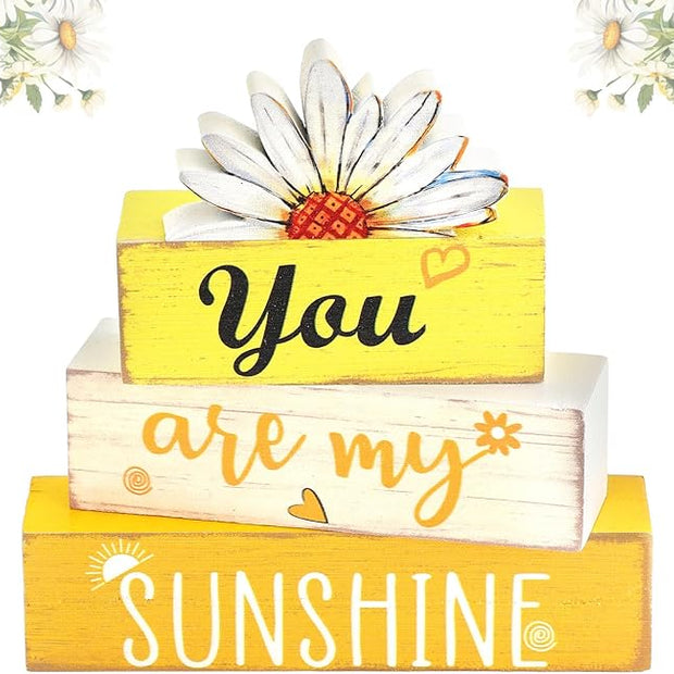 Amyhill Spring Table Decor You Are My Sunshine Wooden Block Sign Summer Tabletop Decorations Farmhouse Tiered Tray Decor Rustic Table Centerpieces for Home Desk Shelf Mantle Office Decorations