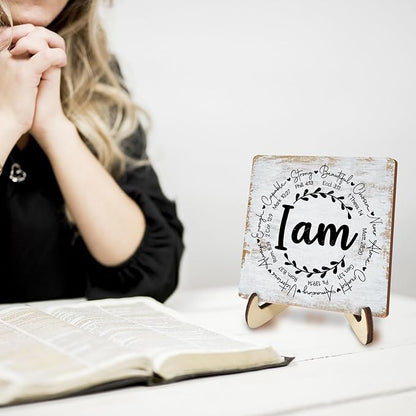 Inspirational Sign Rustic Desk Decor Decorative Christian Encouragement Religious Bible Verse Faith Decoration for Home Farmhouse Office Bathroom Table Shelf Counter Tiered Tray Plaque with Wood Stand