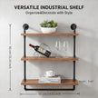 Industrial Wall Mounted Iron Floating Pipe Shelves/Shelving/Racks/Storage/Bookcases/Brackets, DIY Open Bookshelves/Shelving for Kitchen/Office, Retro Black (3-Tier Floating Shelves)