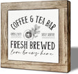 Coffee and Tea Bar Decor, Farmhouse Coffee Bar Sign, Farmhouse Kitchen Tiered Tray Decor, Rustic Wood Signs for Cafe Bars, for Home Kitchen Bars Accessories 5.9×5.9 inch