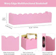 Wood Floating Shelves for Wall,Nursery Bookshelf,Kids Book Shelf,Baby Toys Storage Decor Organizer Wall Mounted for Living Room Bedroom,Wavy Edge,Preassembled,4 Pack,Scalloped Pine(Pink)