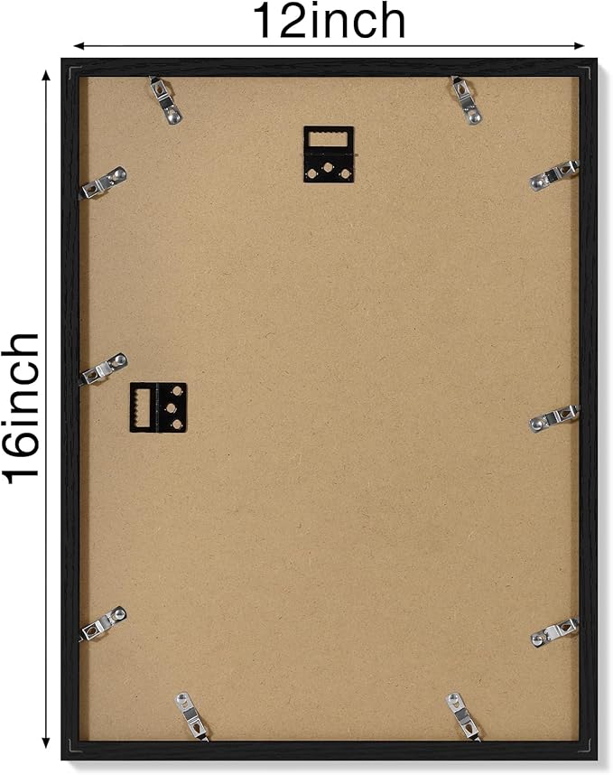 Vittanly 12x16 Picture Frames Set of 4, Display Pictures 11x14 with Mat or 12x16 without Mat, Gallery Wall Frame Set for Wall Mounting, Engineered Wood with Shatter Resistant Plexiglass, Black