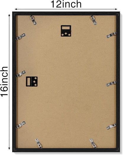 Vittanly 12x16 Picture Frames Set of 4, Display Pictures 11x14 with Mat or 12x16 without Mat, Gallery Wall Frame Set for Wall Mounting, Engineered Wood with Shatter Resistant Plexiglass, Black