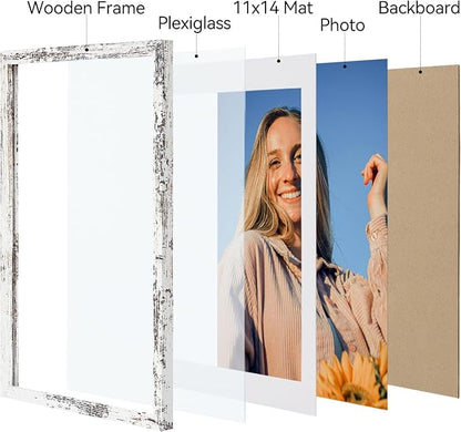Vittanly 12x16 Picture Frames Set of 4, Display Pictures 11x14 with Mat or 12x16 without Mat, Gallery Frame for Wall, Engineered Wood with Shatter Resistant Plexiglass, Distressed White