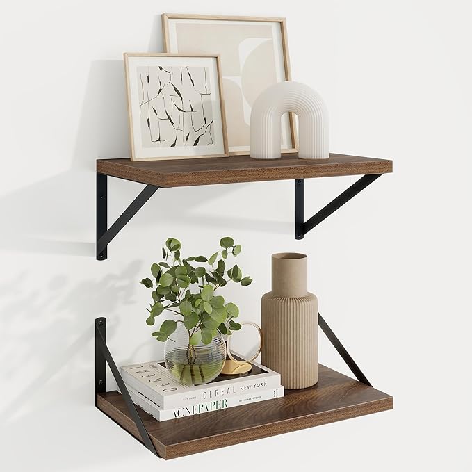 Axeman Deep Floating Shelves | 16 Inch Walnut Wall Shelves Set of 2 | 10 Inch Deep Wood Floating Shelves for Wall | 16