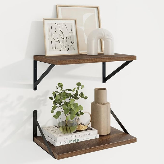 Axeman Deep Floating Shelves | 16 Inch Walnut Wall Shelves Set of 2 | 10 Inch Deep Wood Floating Shelves for Wall | 16" W x 10" D Walnut Shelves for Living Room Bathroom Kitchen