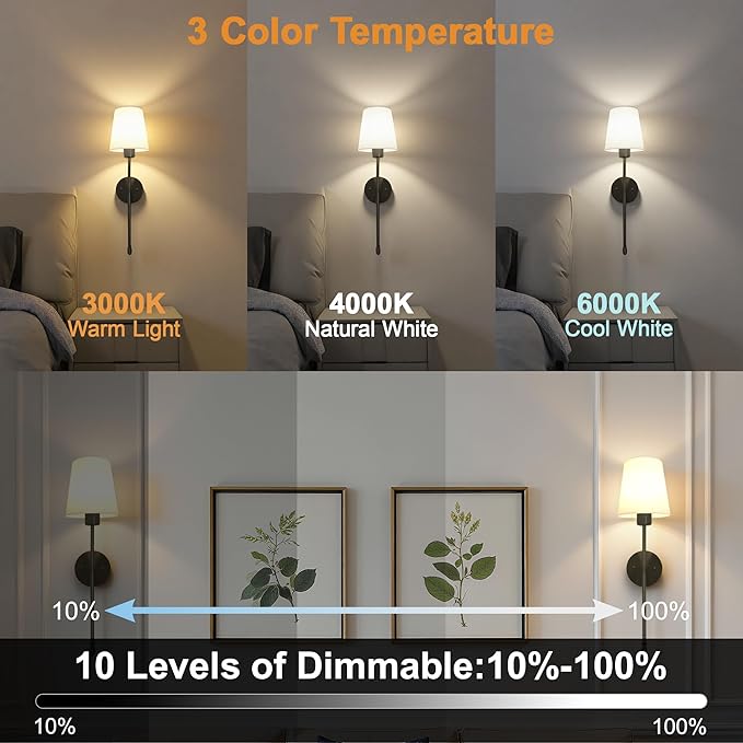 Battery Operated Wall Sconce Set of 2, Wireless Wall Sconce with Rechargeable Bulbs and Remote, 15 Colors & Dimmable, Black Sconces Wall Decor for Bedroom Living Room Hallway