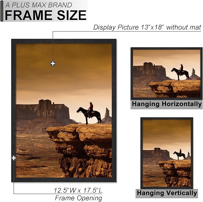 A PLUS MAX 13x18 Picture Frame, Black Engineered Wood Frame for 13 x 18 Inch Picture Poster Photo, Light Weight 13 by 18 Frame with Wood-grain for Wall - 1 Pack/Black/13 x18