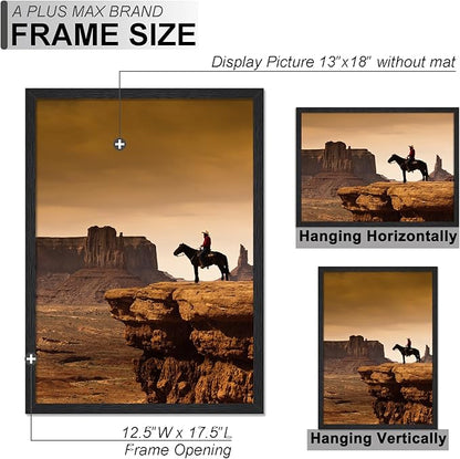 A PLUS MAX 13x18 Picture Frame, Black Engineered Wood Frame for 13 x 18 Inch Picture Poster Photo, Light Weight 13 by 18 Frame with Wood-grain for Wall - 1 Pack/Black/13 x18