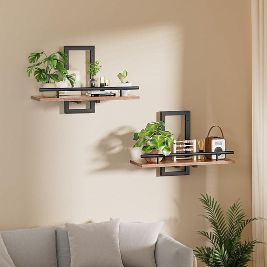 Floating Shelves for Wall to Hold Plants and Small Decor, 15.8 Inch Wall Mounted Shelves Set of 2, Easy to Mount Book Shelf for Bedroom, Living Room, Bathroom, Kitchen, Rustic Brown