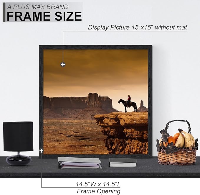 A PLUS MAX Square 15x15 Frame Set of 3, Black Engineered Wood Picture Frame for 15 x 15 Picture Poster Photo, Light Weight 15by15 Frame with Wood-grain for Wall - 3 Pack/Black/15 x15