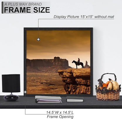 A PLUS MAX Square 15x15 Frame Set of 3, Black Engineered Wood Picture Frame for 15 x 15 Picture Poster Photo, Light Weight 15by15 Frame with Wood-grain for Wall - 3 Pack/Black/15 x15