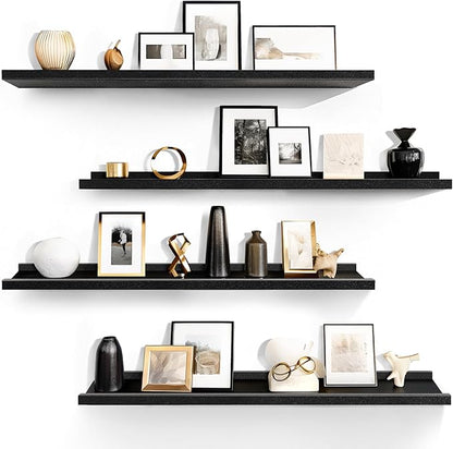 LaVie Home 35.4-Inch Black Floating Shelves for Wall Storage Set of 4 - Modern Minimalist Picture Ledge Shelf Wall Decor for Kitchen, Bedroom, Bathroom, and Living Room, Large Floating Shelves