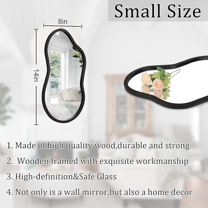 AAZZKANG Irregular Wall Mirror with Wood Framed Small Asymmetrical Black Hanging Mirrors for Bedroom Living Room Bathroom Entryway Dressing Room Decorative
