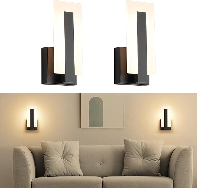 Joosenhouse Modern LED Wall Sconces Up and Down Wall Mount Light Black 3000K Warm White Wall Lights Set of 2, Indoor Wall Lighting for Hallways, Bedrooms, Hallways, Living Room Indoor Wall Lights