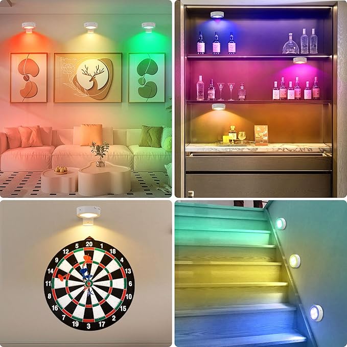 3Pcs Rechargeable Battery Picture Light,13 RGB Color Magnetic Wall Lights for Pictures with Remote Dimmable and Timer, Art Display Light for Paintings Battery Operated-RGB White
