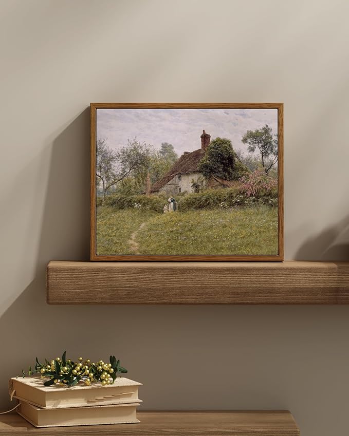InSimSea Framed Canvas Wall Art Vintage Decor, Landscape Wall Art Prints, Old Cottages Countryside Landscape Wall Art, Rustic Farmhouse Wall Decor for Bedroom Living Room, Retro Room Decor, 9