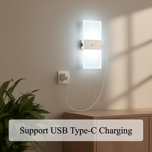 Motion Sensor Rechargeable Light, White LED Closet Light with USB-C Charging, Magnetic Mount, Auto On/Off for Hallway, Bathroom, Pantry, Under Cabinet, Battery Operated