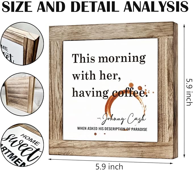 Coffee Decor Set, Wooden Box Signs for Home Decor, Farmhouse Wood Sign, Cafe Table Desk Decortion, This Morning With Her Having Coffee Sign