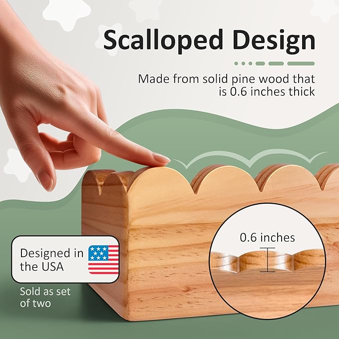 Scalloped Shelves - Set of 2 Pre-Assembled 15.6inch Floating Nursery Book Shelves, Scalloped Book Shelf - Kids Wall Bookshelf, Nursery Decor, Floating Shelves for Wall