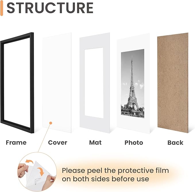 upsimples 11x17 Picture Frame Set of 5, Display Pictures 9x15 with Mat or 11 x 17 Without, Wall Gallery Poster Frames, Black