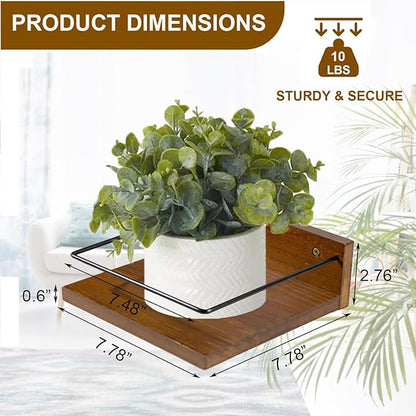 ARTORA Wall Mounted Plant Holder, Wooden Floating Shelves for Flower Pot Wall Hanging Wood Rack Farmhouse Small Decorative Wall Shelf for Bedroom Living Room Bathroom Porch Balcony Decor (2 Pack)