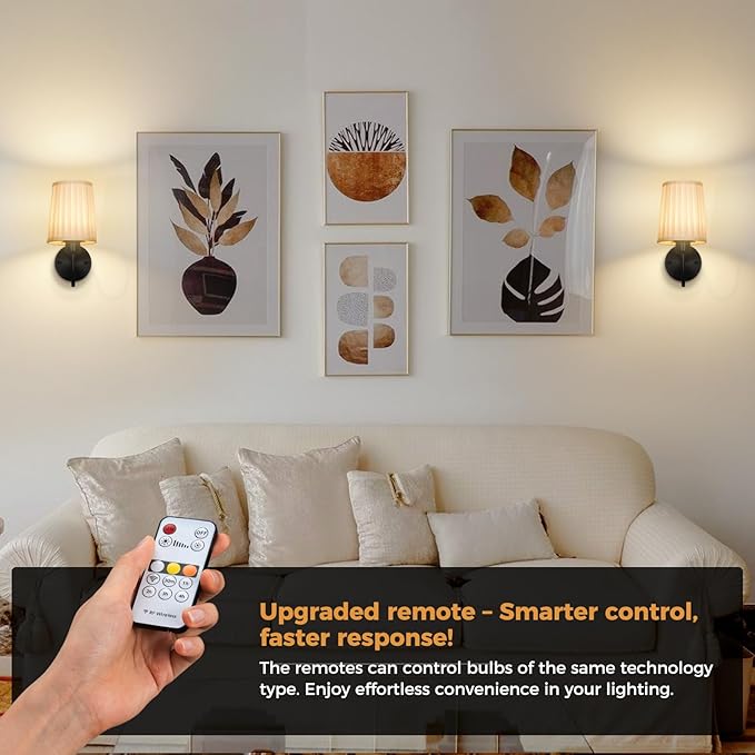 Battery Operated Wall Sconce Set of 2, Rechargeable Wall Sconces with 10000mAh Dimming Magnetic Bulb, Wireless Battery Powered Wall Lights with Pleated for Bedroom Living Room Gallery Hallway,Black