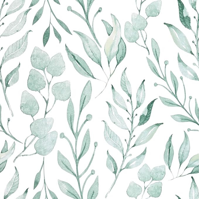 WENMER Green Leaf Wallpaper Floral Peel and Stick Wallpaper 17.7