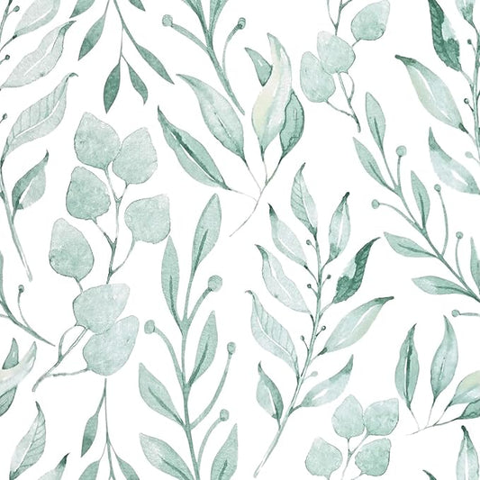 WENMER Green Leaf Wallpaper Floral Peel and Stick Wallpaper 17.7" x 1181" Self Adhesive Watercolor Leaves Wall Paper Removable Floral Contact Paper for Cabinets Wall Decor